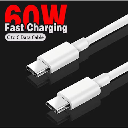 Snabbladdningskabel C-till-C, Datakabel, Svart och Vit