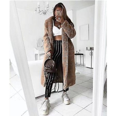 Fuskpäls Teddykappa Dam Höst Vinter Casual Plus Size Lång Ja