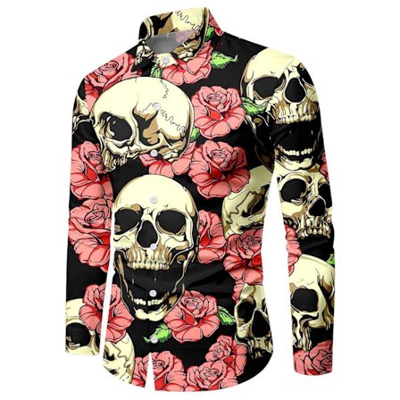 Herr Jul Halloween Långärmad Knapp Ned Skjorta Casual Slim Fit Klänningskjortor