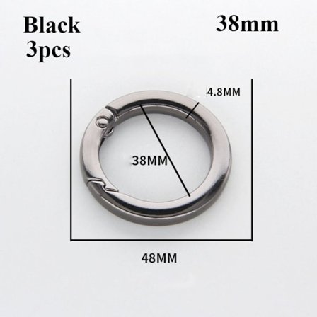 3stk Fjeder O-Ring Spænder Karabinhage SORT 38MM