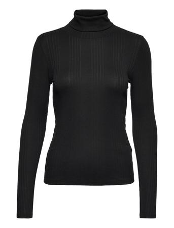 Skinny Rib Ls Turtle Neck Top Black Calvin Klein