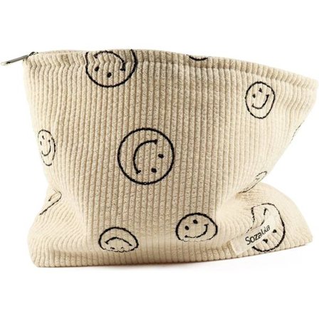 Sammets necessär med dragkedja Smile Cosmetic Bags Stor kapacitet Makeup Bags Resväska Toalettväska Tillbehör (Beige)