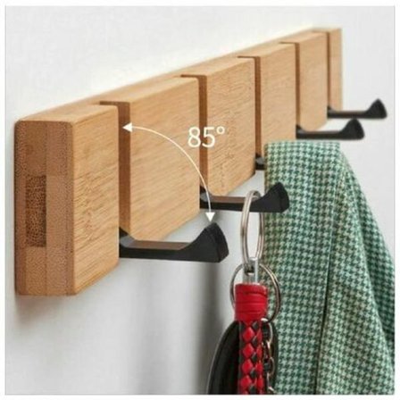 Taitettava luonnonpuinen naulakko, seinään kiinnitettävä naulakko, jossa 5 koukkua, seinähylly, itseliimautuva postiteline, avainkoukku, puinen