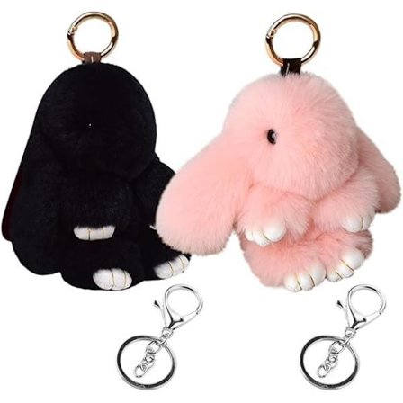 Stykker Plys Kanin Nøglering, Blød Plys Mini Kanin, Plys Kanin Nøglering, Sød Nøgle Vedhæng Kanin Kæde Nøglering, (sort+pink)