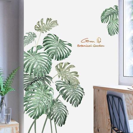 WABJTAM Vihreät trooppiset lehdet seinätarra, luonnon palmunlehden kasvit seinätarra taide seinämaalaukset, vedenpitävä DIY seinäkoriste makuuhuoneen 