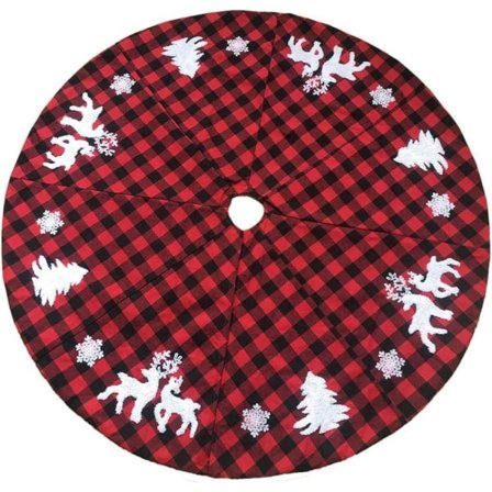 Broderi Christmas Tree Skirt Pure Check Tree Skirt för juldekoration