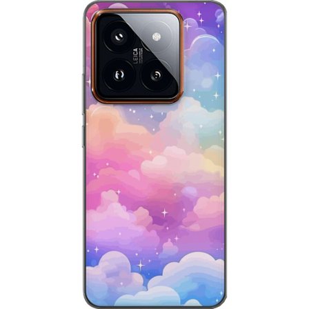 Kompatibelt Mobildeksel til Xiaomi 14 Pro Søt enhjørning med regnbuefarget hår mot en stjernebelagt pastellbakgrunn i kawaii-stil