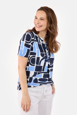 BRANDTEX - Kortærmet T-shirt - Blå / Sort - V-hals