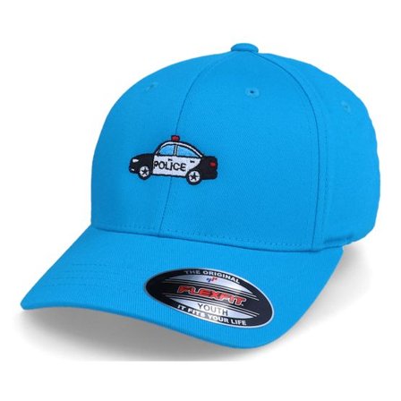 Kiddo Cap - Blå flexfit Keps - Kids Police Car Sky Blue Flexfit @ Hatstore
