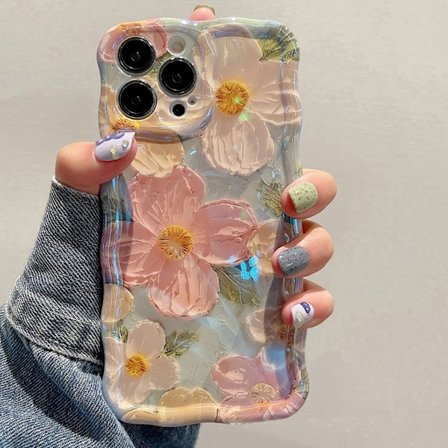 Mobilskal - Nytt Stilrent Y2K Iriserande Blå Blomma Oregelbunden Vågig Kant Dopamin Stötsäkert Mobilskal för Iphone 17, 16, 15, 14, 13, 12, 11, Och