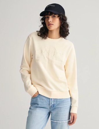GANT Reg Tonal Shield C-Neck Sweat - Cream - XS