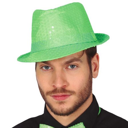 Gangsterhatt med Paljetter Neongrön