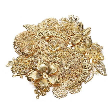 50g/lot Blandede metallblomsterblader Filigran-omslag-koblinger Penn