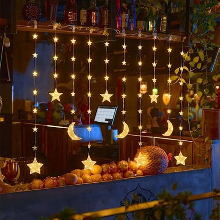 Stjerne- og månegardinglysslynge 3m LED for vinduer, soverom, uteplass, fest og dekorasjon_TF_TF