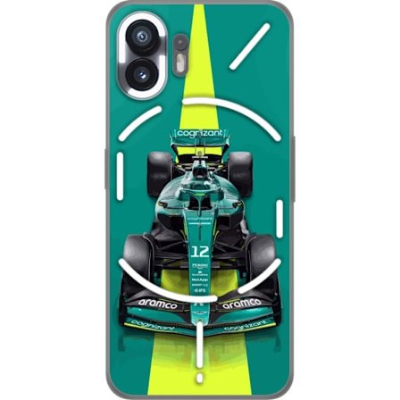 Yhteensopiva Puhelinkuori Nothing Nothing Phone (2) Aston Martinin Formula 1 -auto vihreässä kilpailumuotoilussa, jossa on moderni studiosentuntma