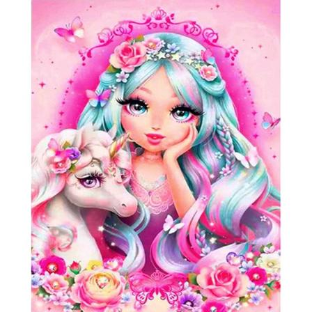 30 x 40 cm, tyttö pitkillä hiuksilla Timanttimaalaus Kirjonta Diamo