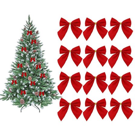 48 stk. røde sløjfer til juletræ, julesløjfer til dekorationer, røde juletræssløjfer, juletræssløjfer i fløjl