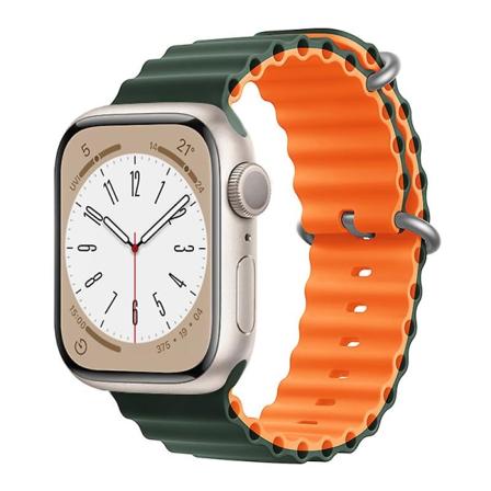 Ocean Rannekoru Apple Watch Ranneke 44mm 40mm 45mm 41mm 49mm 42mm 38mm Älykello silikonihihna Iwatch Ultra Series 7 6 3 Se 8 Dark green-orange 42 44 
