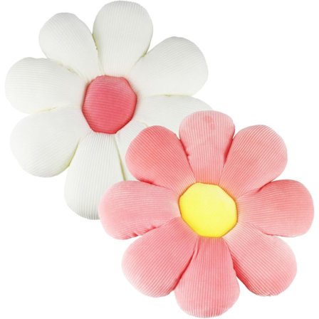 2 stk. Blomsterpude, Margueritpude, Blomsterpuder til børn, Søde puder, Sofapuder, 38 cm Æstetiske puder, Gulvpude (pink/hvid)