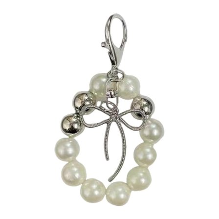 Søtt Hjerte Sløyfe Perlebesatt Nøkkelring Anheng Nydelige Hengende Dekorasjoner Nøkkelring Sjarm for Veske Sekk Ryggsekk Håndveske