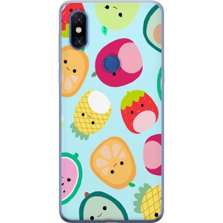 Kompatibel Mobilcover til Xiaomi Mi Mix 3 Mønster af kawaii frugter som jordbær citron ananas og avocado på lyseblå baggrund