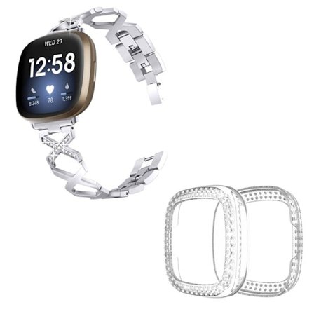 Fitbit Sense / Versa 3 X-formad med strassdekorerat klockarmband med transparent hölje - Silver