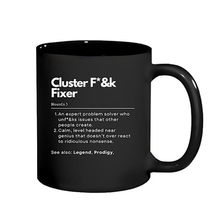 Morsom Cluster F*k Fixer Kaffekopp 350ml - Sarkastisk Keramisk Kopp med Definisjonstrykk - Kontorhumor for Sjef, Kollega eller Venn, 8.2x9.5cm