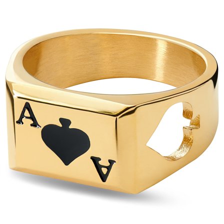 Ace | Gold-tone Ace of Spades Signet Ring für Männer - Siegelringe