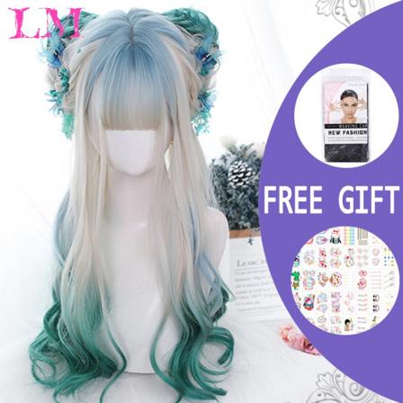 Lång Ombre färgglad syntetisk cosplay Lolita Harajuku peruk med B #4 #14