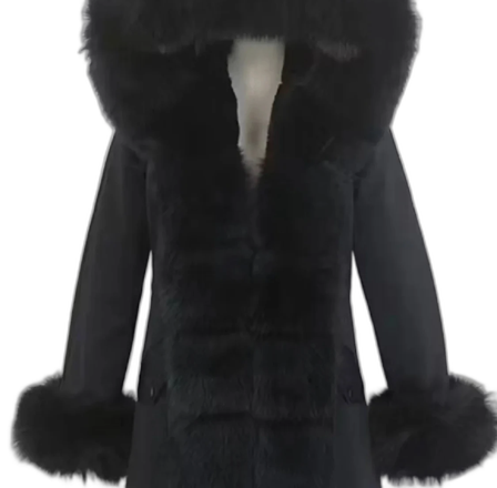 Svart pälsjacka med fluffig krage