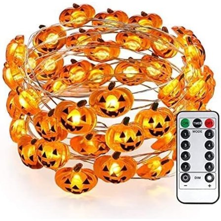 Halloween lyskæde med græskarlys, 4m, 40 LED-lys, orange, efterårsdekoration, batteridrevet med fjernbetjening og timer