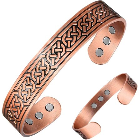 Kobber magnetisk armbånd for menn 9 Ultra styrke magneter Brazaletes 99,99% Solid Pure Copper Cuff Bangles (Justerbar størrelse) (Ax)