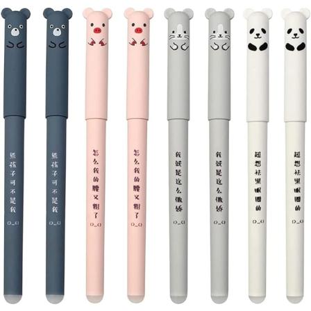 Sæt med 8 Kawaii-viskelædergelpenne 0,35 mm Viskelædelig sort blæk Gel