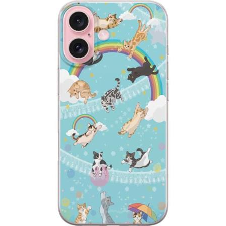 Apple iPhone 16 Gennemsigtig cover Regnbue & Katte