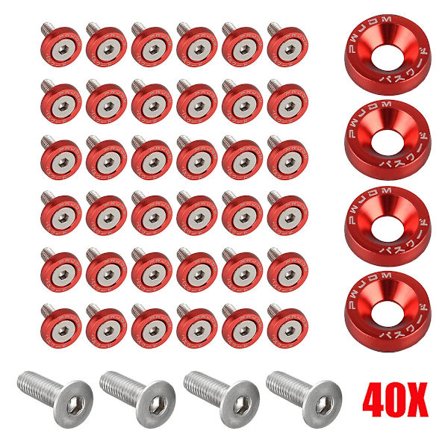 40 st M6 Universal JDM Billet Aluminium Fender Bumper Washer Bolt Motorrum Kit, röd