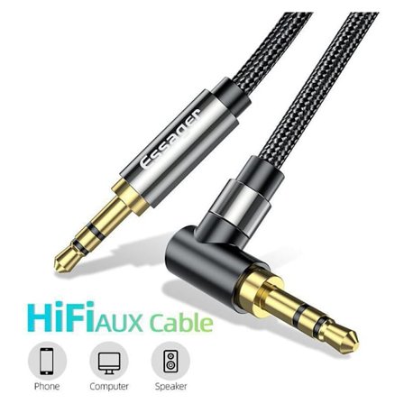 Kabel Jack, Stereo Kabel Jack till Jack Audio Kabel, Audio 3.5mm Hane Hane 90 Grader Hjälp Nylon Flätad för Bilradio, Högtalare Tablet MP3 1.5M