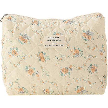 Sminketaske Æstetisk Quiltet Kosmetiktaske Stor Kapacitet Toilet Taske Blomstret Makeup Organizer Taske Bomuld Makeup Taske Rejse Makeup Taske