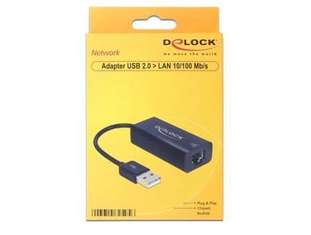 Delock Adapter USB 2.0 > LAN 10/100 Mb/s - nettverksadapter - USB 2.0 - 10/100 Ethernet