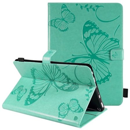 Amazon Fire HD (2021) læderetui med sommerfuglemønster - Grøn