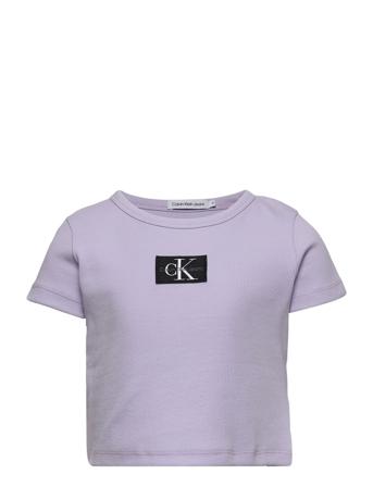 Monogram Badge Rib Top T-shirt Lilla Calvin Klein