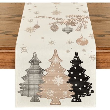 Pink Fyrretræer Snefnug Juledug, Vinter Jul Sæsonbestemt Køkken Spisebord Dekoration til Hjemmefest Dekor 33x183 cm