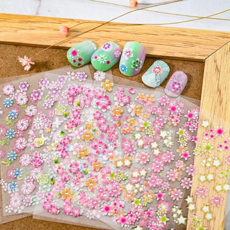 Fargerik blomst negleklistremerke 24 ark negledekorasjon i flere farger