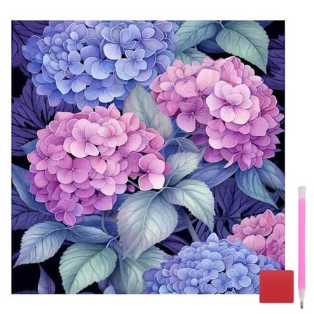 Hortensia Diamantmaleri Sæt til Voksne, Blomster DIY 5D Diamant Kunst Sæt, Diamantmaleri til Bolig Vægdekoration (35x35 cm/14x14 tommer)