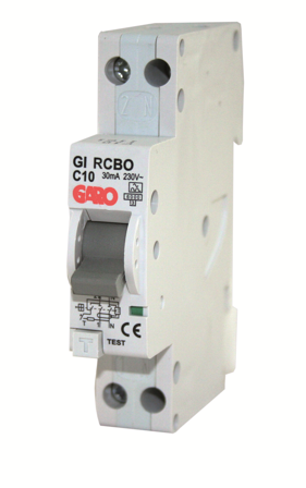 Garo RCBO GC C13A 1+N Personbeskyttelsesautomat 1 modul, 6 kA 13 A, Stikkontakter & kabler