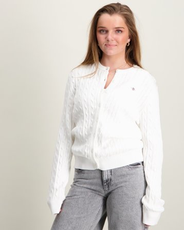 GANT Shield Cable Knit Cardigan Vit Tröjor Tjej - Kids Brand Store