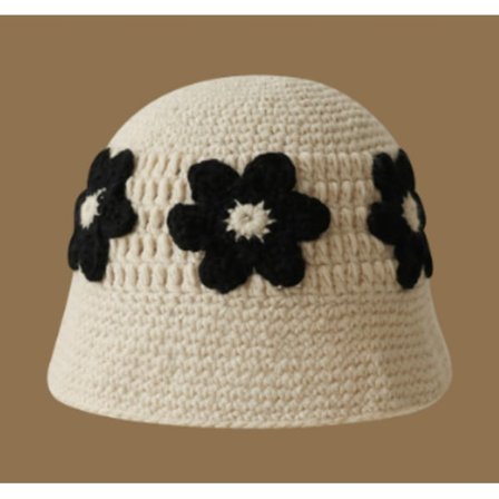Hæklet Bucket Hat til Kvinder Trendy Strikket Blomstret Slouchy Hat Sød Boho Blomst Håndlavet Beanie Udendørs Boho Rejse Fiskehat Abrikos