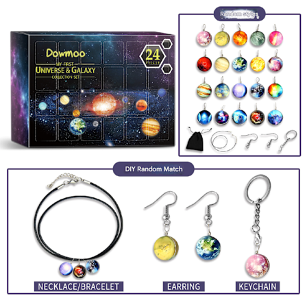 Universum Galax Planet Smycken Adventskalender Julkalender, 24 Dagar Julnedräkning Hänge Presentkalender Leksak