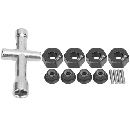 12 mm hjul sekskant hub adapter 6 mm tyk M4 flange låsemøtrikker krydsnøgle sæt til 1/10 RC bil sort