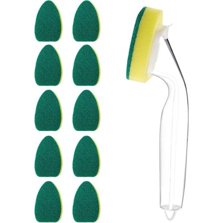 Oppvasksvamp med såpedispenser 10 erstatningssvamper 1 vaskestang slitesterk ripebestandig gul