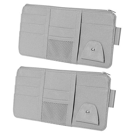 Solskydd för bil, 2 st PU-läder förvaringsficka för bilens interiör för kort, körkort, registrering, penna, mobiltelefon, sedel, nyckel, dokument